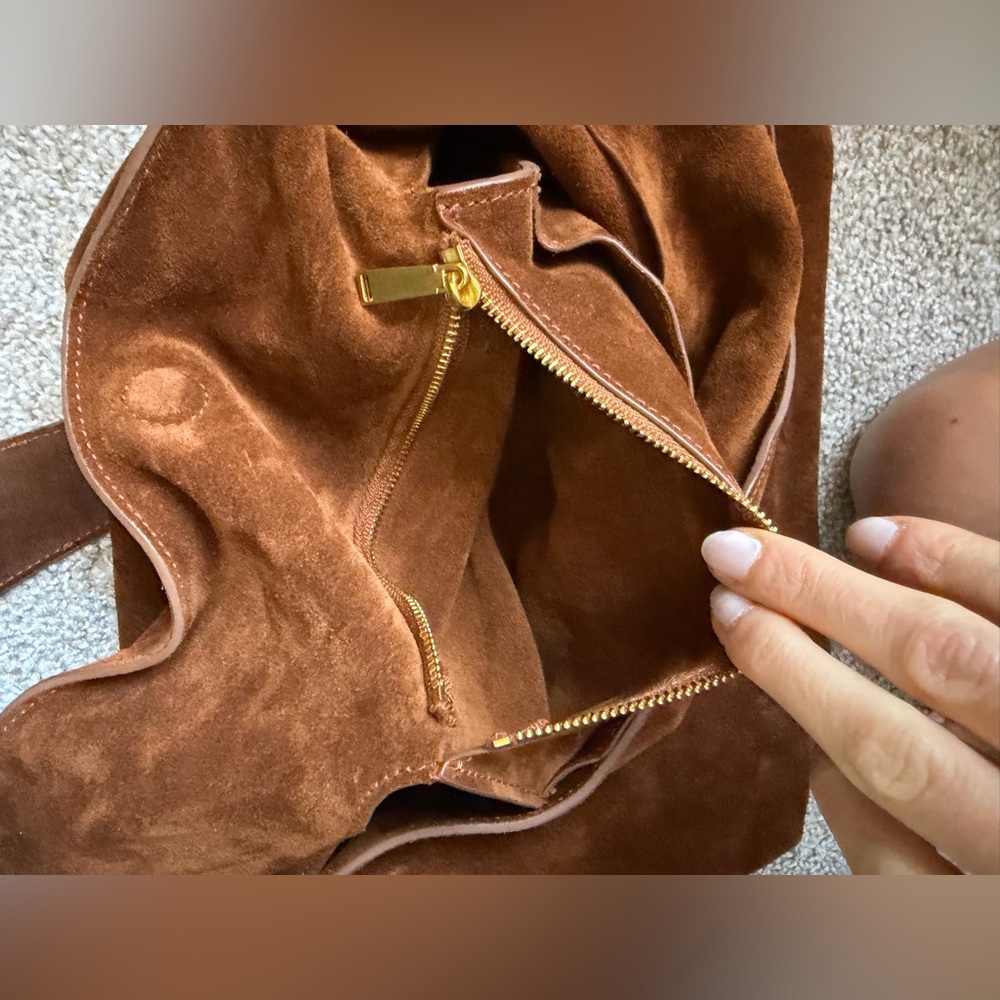 Quince Italian Suede Slouchy Shoulder Bag in Whiskey - Picture 10 of 16
